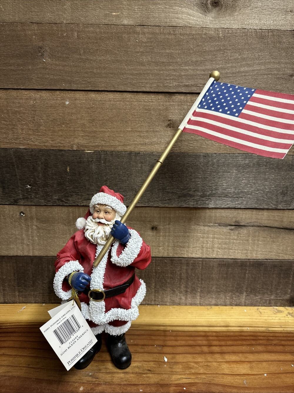 Clothtique Possible Dreams God Bless America Santa With US Flag 713509- In Box